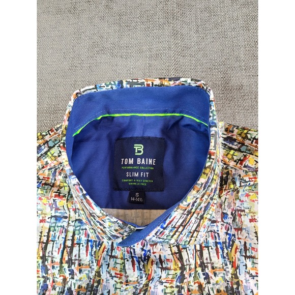 *NWT* Tom Baine Shirt Men S Colorful Performance Slim Fit Stretch Long Button Up - Picture 6 of 7